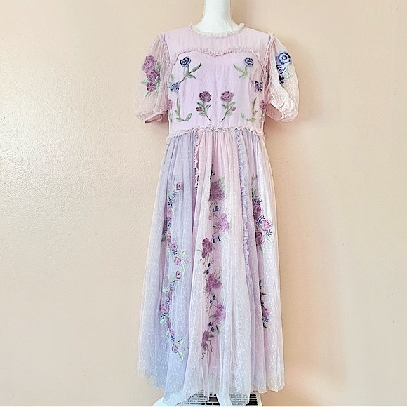 Ivy City Co Enchanted Purple Ruffle Embroidered Floral Puff Sleeve Tulle Dress. - joarbit.com Ivy City Co Enchanted Purple Ruffle Embroidered Floral Puff Sleeve Tulle Dress. - joarbit.com